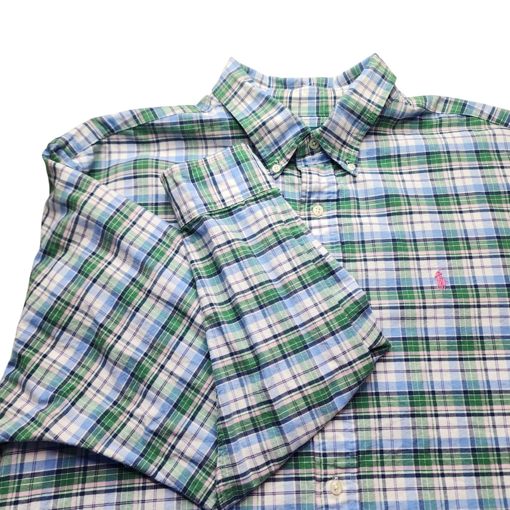 Ralph Lauren Plaid‎ Button Down Shirt Men's XXL Pink Pony Logo Long Sleeve